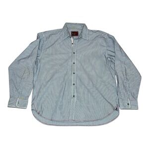 EQ Rooster Equilibrio Mens Long Sleeve Button Down Shirt Gray Pinstripe Dress XL